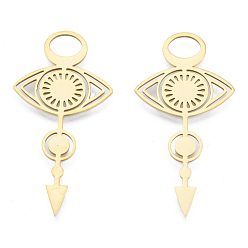 Real 18K Gold Plated 201 Stainless Steel Pendants, Eye with Arrow Charm, Real 18K Gold Plated, 42.5x22x1mm, Hole: 5x7mm