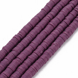 Purple Handmade Polymer Clay Bead Strands, Heishi Beads, Disc/Flat Round, Purple, 4x0.5~1mm, Hole: 1.5mm, about 320~447pcs/strand, 15.74~16.92 inch
