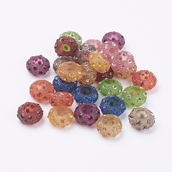 Mixed Color Resin Rhinestone European Beads, Large Hole Beads, Rondelle, Mixed Color, 13x7mm, Hole: 6mm