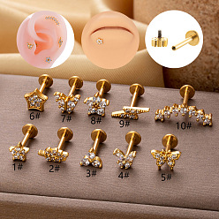 Золотой 316l хирургические лабреты из нержавеющей стали с микропаве из прозрачного кубического циркония, твист, золотые, 8 мм, штифты : 1.2 мм