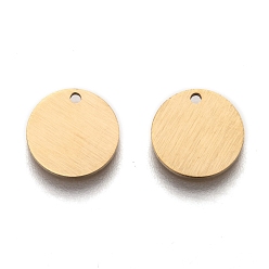 Golden Ion Plating(IP) 304 Stainless Steel Pendants, Stamping Blank Tag, Laser Cut, Double Side Drawbench Effect, Flat Round, Golden, 10x1mm, Hole: 1mm