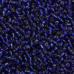 Синий 12/0 стакан бисер, серебряная линия круглое отверстие, круглые, синие, 2 мм, отверстие : 1 мм, Около 3306 шт / 50 г