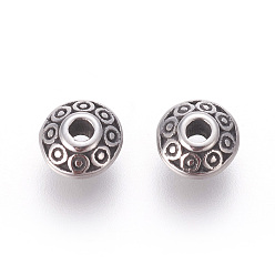 Antique Silver 304 Stainless Steel Spacer Beads, Flat Round, Antique Silver, 6.5x3.5mm, Hole: 1.8mm