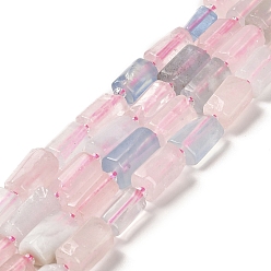 Pierre Mélangete Brins de perles de quartz rose naturel et d'aigue-marine, avec des perles de rocaille, facette, colonne, 8.5~11x5.5~6.5mm, Trou: 1mm, Environ 14~15 pcs/chapelet, 7.48'' (19 cm)