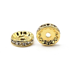 Кристалл Латунные бусины разделители для поставки стразов, класс А, прямой фланец, золото , рондель, кристалл, 10x4 мм, отверстие : 2 мм