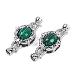 Платина Латунное микропейв, прозрачный кубический цирконий, складные застежки, овальные, с синтетическим малахита, платина, 35 мм
