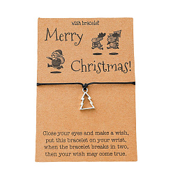B00155 Christmas Tree Christmas Charm Bracelet Handmade with Alloy Pendant and Braided Cord - Festive European Style Jewelry