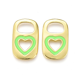 Green Brass Enamel Pendants, Real 18K Gold Plated, Long-Lasting Plated, Lock with Heart, Green, 16.5x10.5x1.7~1.9mm, Hole: 4.5x6.5mm