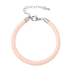 Misty Rose Braided Round Polyester Cord Bracelet Makings, with Brass Findings and 202 Stainless Steel Lobster Claw Clasps, Stainless Steel Color, Misty Rose, 7.28 inch(18.5cm)