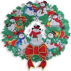Snowman Christmas Wreath DIY Diamond Painting Kits, Including Plastic Boards, Resin Rhinestones, Diamond Sticky Pens, Tray Plates and Glue Clay, Snowman, 300x300mm