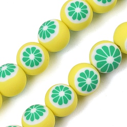 Medium Sea Green Handmade Polymer Clay Beads Strands, Round with Lime, Medium Sea Green, 8mm, Hole: 1.2mm, about 40pcs/strand, 12.20''(31cm)
