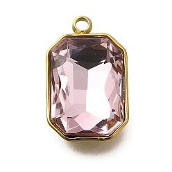 Свет Аметист 304 подвески из нержавеющей стали, со стразами, реальный 18 k позолоченный, ионное покрытие (ip), прямоугольные, светлый аметист, 18.5x11.5x5.5 мм, отверстие : 1.8 мм