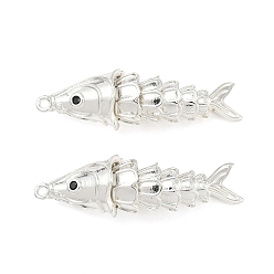 Серебро Латунные микро проложить кубического циркония подвески, рыбы прелести, серебряные, 40x12x11 мм, отверстие : 1.5 мм