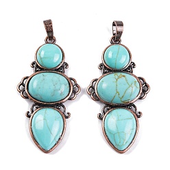 Синтетическая Бирюза Синтетические бирюзовые подвески, покрытие стойки латунные подвески в виде цветов, без кадмия и без свинца, Красная медь, 47x24x6.5 мм, отверстие : 7.5x5 мм