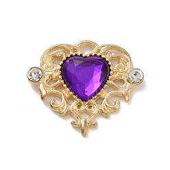 Blue Violet Acrylic Pendants, with Golden Tone Alloy Rhinestone Finding, Heart Charm, Blue Violet, 21.5x25x5mm, Hole: 2x2.5mm