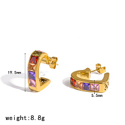 Heart 304 Stainless Steel Micro Pave Cubic Zirconia Stud Earrings, Half Hoop Earrings, Golden, Heart, 19.5mm