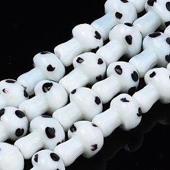 White Mushroom Handmade Lampwork Beads Strands, White, 12.5~14x10~11mm, Hole: 1.2~1.5mm, about 24~25pcs/strand, 12.20 inch~12.99 inch(31cm~33cm)