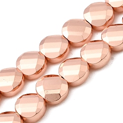 Гальванический Розовый Золотой Стеклянные бусины с гальваническим покрытием , плоско-круглые, граненые, покрытием из розового золота, 8~8.5x4.5 мм, отверстие : 1 мм, около 52 шт / нитка, 15.75'' (40 см)