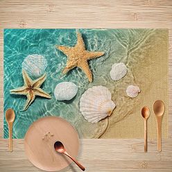 Others Summer Theme Linen Placemats, Oilproof Anti-fouling Hot Pads, for Cooking Baking, Ocean Themed Pattern, 300x450mm