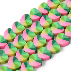 Perlas de Color Rosa Hechos a mano de los granos de la arcilla del polímero hebras, para suministros de manualidades de joyería diy, corazón, rosa perla, 9x10x4 mm, agujero: 1.5 mm, sobre 40~41 unidades / cadena, 13.39 pulgada ~ 13.78 pulgada (34~35 cm)