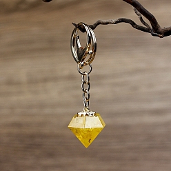 Citrino Chips de citrino natural dentro del llavero de diamantes de resina, colgante: 3x2.5cm