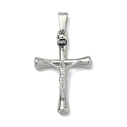 Stainless Steel Color 304 Stainless Steel Pendants, Jesus Crucifixion Charm, with 201 Stainless Steel Snap On Bails, Stainless Steel Color, 26.5x17.5x4mm, Hole: 5.5mm