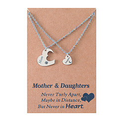 N00093A Heart-shaped Two-piece Set Stainless Steel Mother's Day Laser Sun and Moon Necklace for Mother Daughter, Family Collarbone Chain Women Jewelry