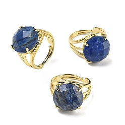 Ляпис-Лазурь Латунные манжеты с открытыми кольцами, с природными лазурита, круглые, граненые, стойки покрытие, долговечный, золотые, 18 мм