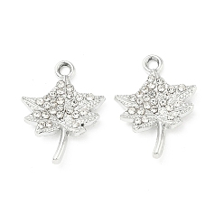Платина Подвески из сплава и страза, лист прелести, uv покрытие, платина, 22x16.5x3 мм, отверстие : 2 мм
