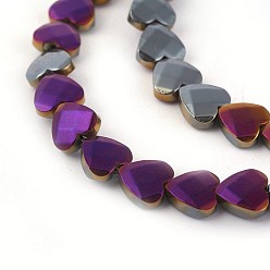 Purple Plated Electroplated Non-magnetic Synthetic Hematite Beads Strands, Faceted, Half Plated, Heart, Purple Plated, 8x8x3mm, Hole: 0.8mm, about 54pcs/strand, 16.14 inch(41cm)
