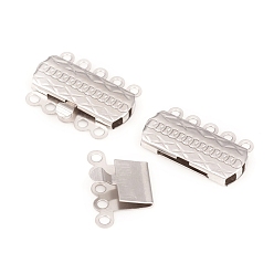 Stainless Steel Color 304 Stainless Steel Box Clasps, Multi-Strand Clasps, Rectangle, Stainless Steel Color, 14x20x3mm, Hole: 1.4mm