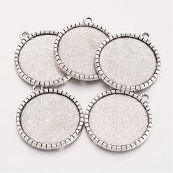 Antique Silver Tibetan Style Flat Round Alloy Pendant Cabochon Settings, Cadmium Free & Lead Free, Antique Silver, Tray: 25mm, 32x28.5x2.5mm, Hole: 3mm, about 238pcs/1000g