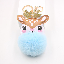 light blue Cute Deer Plush Keychain Pendant - Cartoon Toy Christmas Gift Bag Pendant.