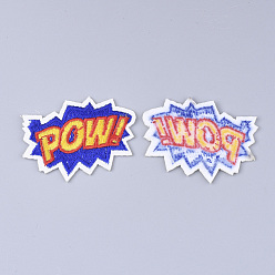Colorful Computerized Embroidery Cloth Iron on/Sew on Patches, Appliques, Costume Accessories, Word POW, Colorful, 36x50x1.5mm