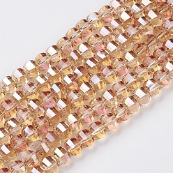 Orange Electroplate Glass Beads Strands, Faceted, Rondelle, Full Rainbow Plated, Orange, 8x6mm, Hole: 1.2mm, about 78~79pcs/strand, 18.9 inch(48cm)