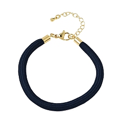 Prussian Blue Braided Round Polyester Cord Bracelet Makings, with Brass Findings and 202 Stainless Steel Lobster Claw Clasps, Golden, Prussian Blue, 7.28 inch(18.5cm)