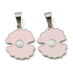 Stainless Steel Color 316 Surgical Stainless Steel Pendants, with Enamel, Shell Charm, Stainless Steel Color, 16x13x2mm, Hole: hole: 5.5x3mm