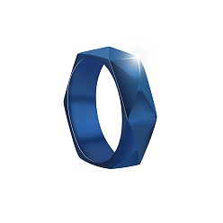 Синий Граненые 304 широкие кольца из нержавеющей стали для мужчин, шестиугольник, синие, 6 мм, размер США 7 (17.3 мм)