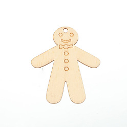 Bisque 10Pcs Gingerbread Man Unfinished Wood Cutouts Ornaments, with Hemp Rope, for Blank Crafts DIY Christmas Party Hanging Decoration Supplies, Bisque, 9x8x0.25cm