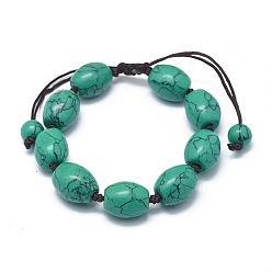 Synthetic Turquoise Synthetic Turquoise Braided Bead Bracelets, with Nylon Cord, Barrel, 1-7/8 inch(4.7cm)