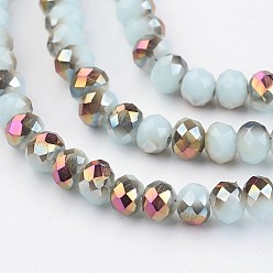 Light Cyan Electroplate Glass Beads Strands,  Half Plated, Faceted Rondelle, Light Cyan, 4x3mm, Hole: 1mm, about 146pcs/strand, 18.8 inch