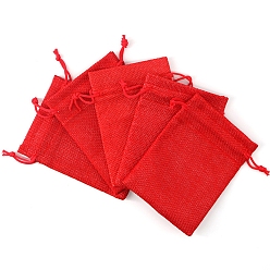 Red Rectangle Burlap Storage Bags, Drawstring Pouches Packaging Bag, Red, 14x10cm