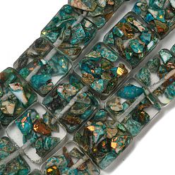 Dark Cyan Dyed Natural Imperial Jasper with Resin Beads Strands, Square, Dark Cyan, 16x16x6mm, Hole: 1.6mm, about 11pcs/strand, 6.97 inch(17.7cm)