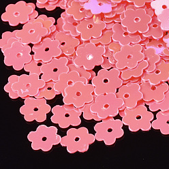 Light Coral Ornament Accessories, PVC Plastic Paillette/Sequins Beads, Flower, Light Coral, 6x7~7.5x0.4mm, Hole: 1mm, about 35000pcs/500g