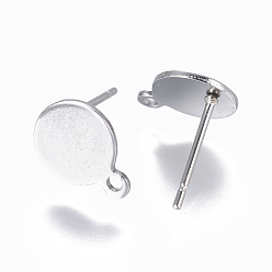 Stainless Steel Color 304 Stainless Steel Ear Stud Components, with Loop and Flat Plate, Flat Round, Stainless Steel Color, 10.5~12x8mm, Hole: 1.2mm, Pin: 0.7mm