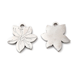 Stainless Steel Color 316L Surgical Stainless Steel Charms, Flower Charm, Textured, Stainless Steel Color, 10.5x9x1mm, Hole: 1.2mm