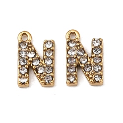 Letter N Ионное покрытие (ip) 304 подвески со стразами из нержавеющей стали, золотые, Письмо N, 9.5x6x2, отверстие : 1 мм