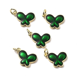 Темно-Зеленый Латунь эмаль прелести, очарование бабочки, с целью перехода в кольце, стойки покрытие, долговечный, без свинца и без кадмия, реальный 18 k позолоченный, темно-зеленый, 8.5x12.5x1.5 мм, отверстие : 2 мм