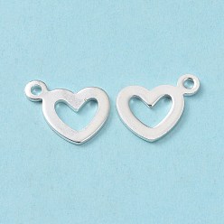 Silver 304 Stainless Steel Open Heart Charms, Hollow, Silver, 14.5x10.5x0.7mm, Hole: 1.6mm