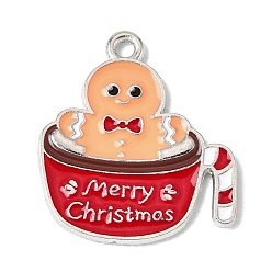 Gingerbread Man Рождественские эмали сплава подвески, платина, очаровательные пряничные человечки, 22.5x20x1 мм, отверстие : 1.6 мм